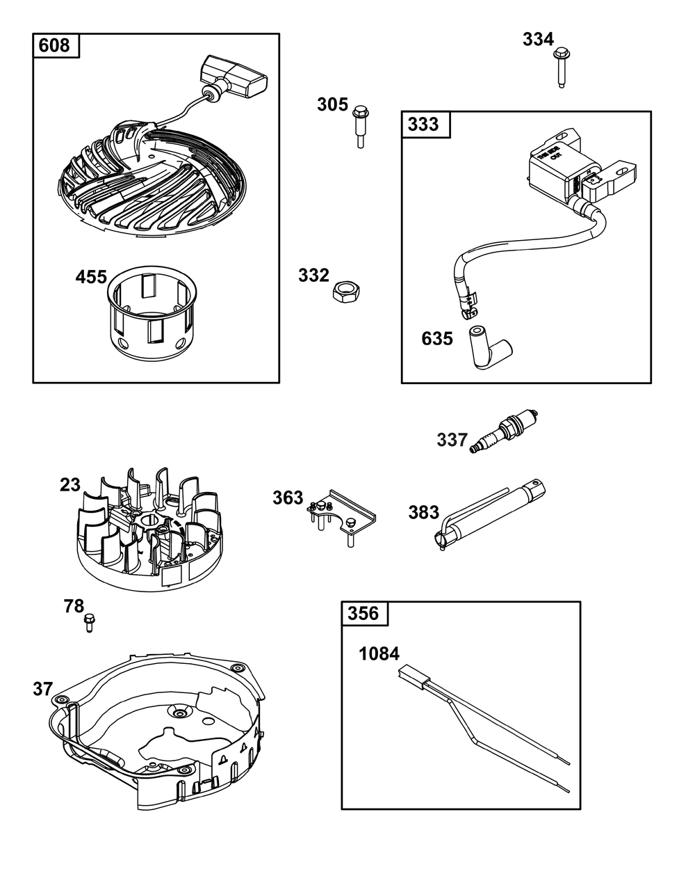 Flywheel, Ignition, And Starter Group Diagram and Parts List for 08P602-0036-H5 020000 - 09Z999 Briggs and Stratton Engine